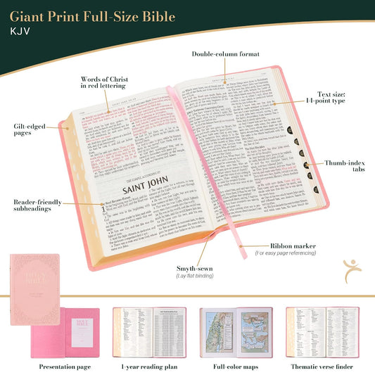 KJV Holy Bible, Giant Print Full-size Faux Leather Red Letter Edition - Thumb Index & Ribbon Marker, King James Version, Pink (KJV Full Size GP Editions)