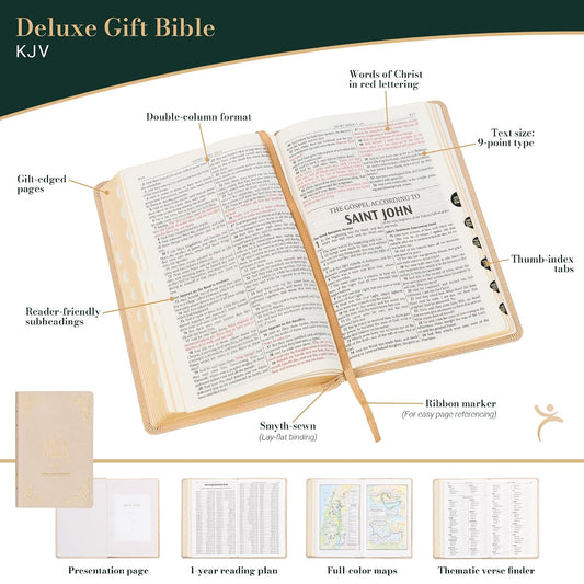 KJV Holy Bible, Standard Size Faux Leather Red Letter Edition Thumb Index, Ribbon Marker, King James Version, Pearlescent Taupe (KJV Deluxe Gift Editions)