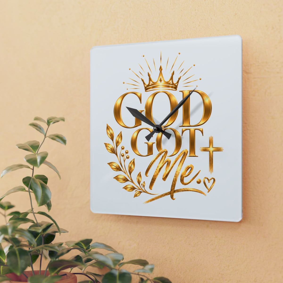 Elegant Acrylic Wall Clock - "God Got Me"
