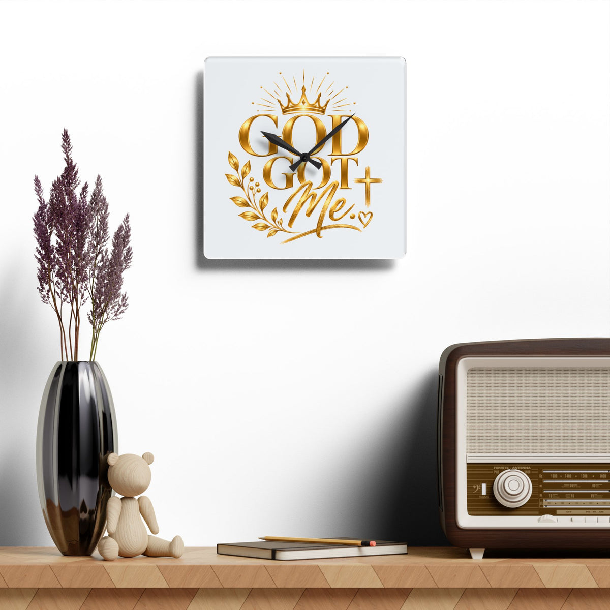 Elegant Acrylic Wall Clock - "God Got Me"
