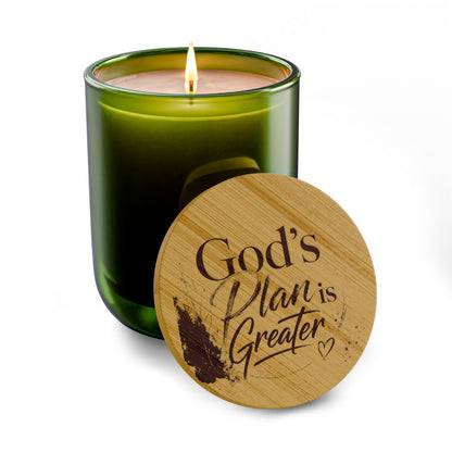 Engraved  Soy Candle — "God's Plan Is Greater"