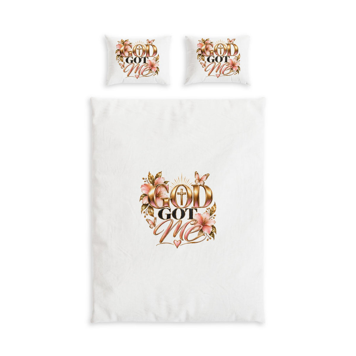 Floral "God Got Me" Cotton Bed Set