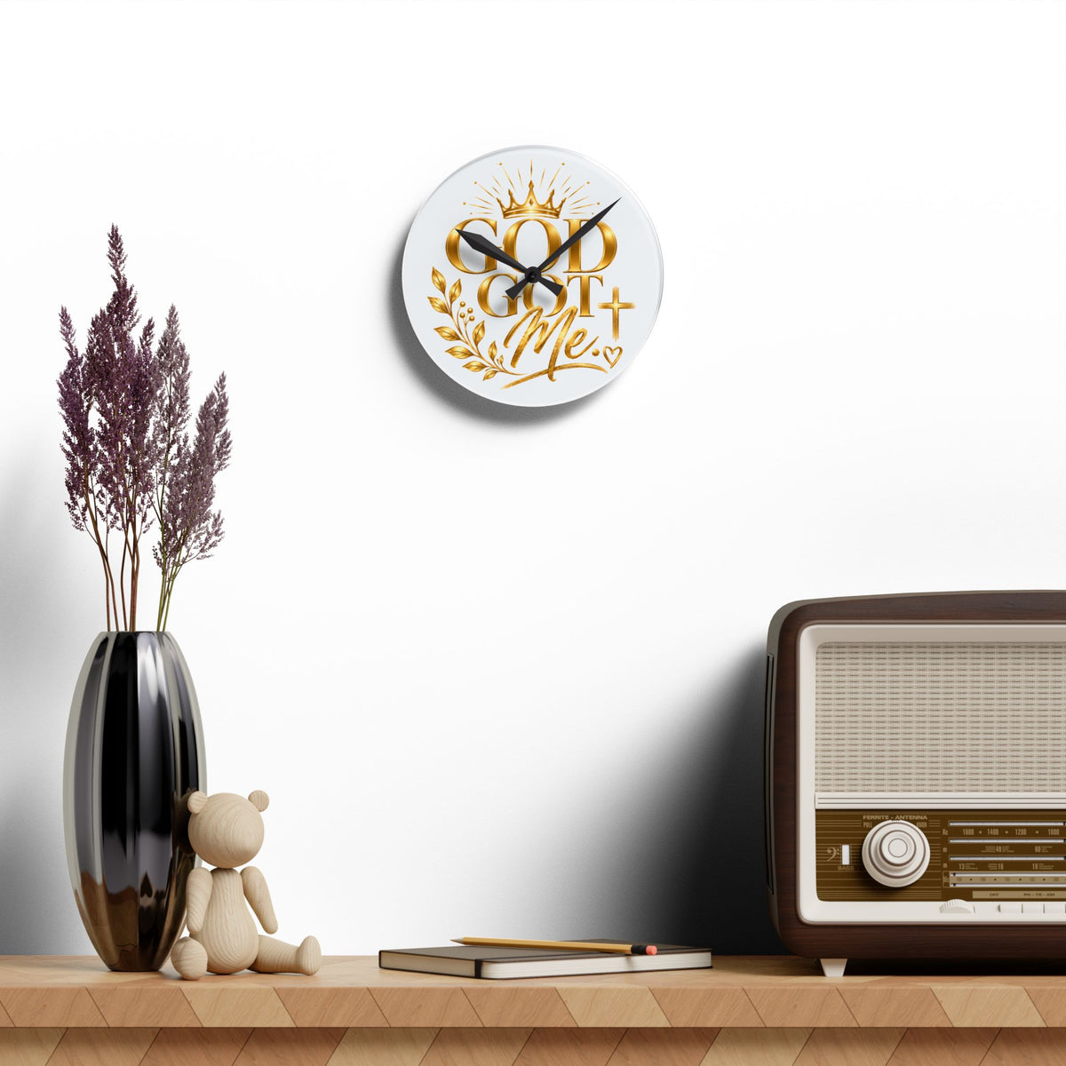 Elegant Acrylic Wall Clock - "God Got Me"