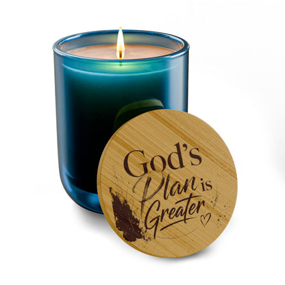Engraved  Soy Candle — "God's Plan Is Greater"