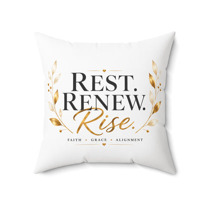 Rest. Renew. Rise. Decorative Pillow