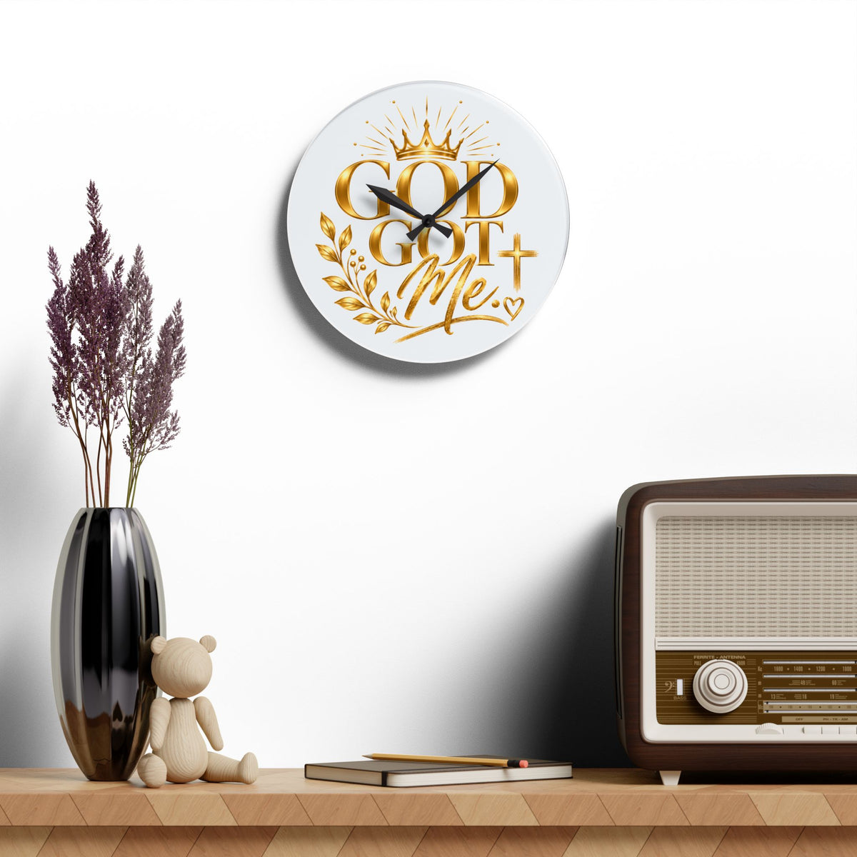 Elegant Acrylic Wall Clock - "God Got Me"