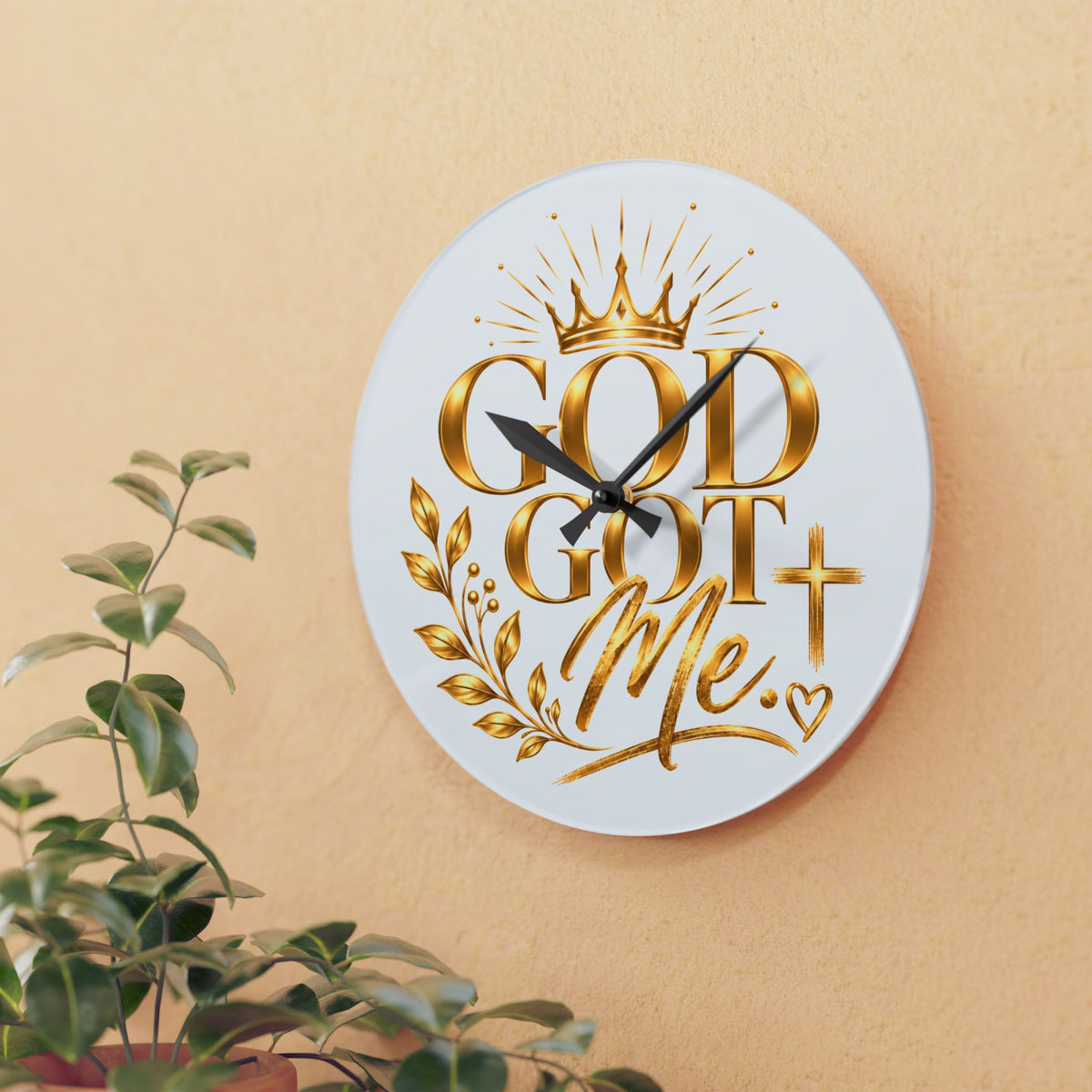 Elegant Acrylic Wall Clock - "God Got Me"