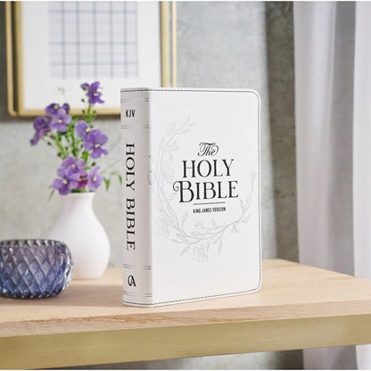 KJV Holy Bible, Compact Large Print Vegan Leather Red Letter Edition - Ribbon Marker, King James Version, Pearlized White (KJV Compact LP Editions)