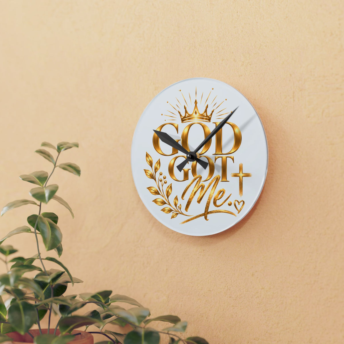 Elegant Acrylic Wall Clock - "God Got Me"