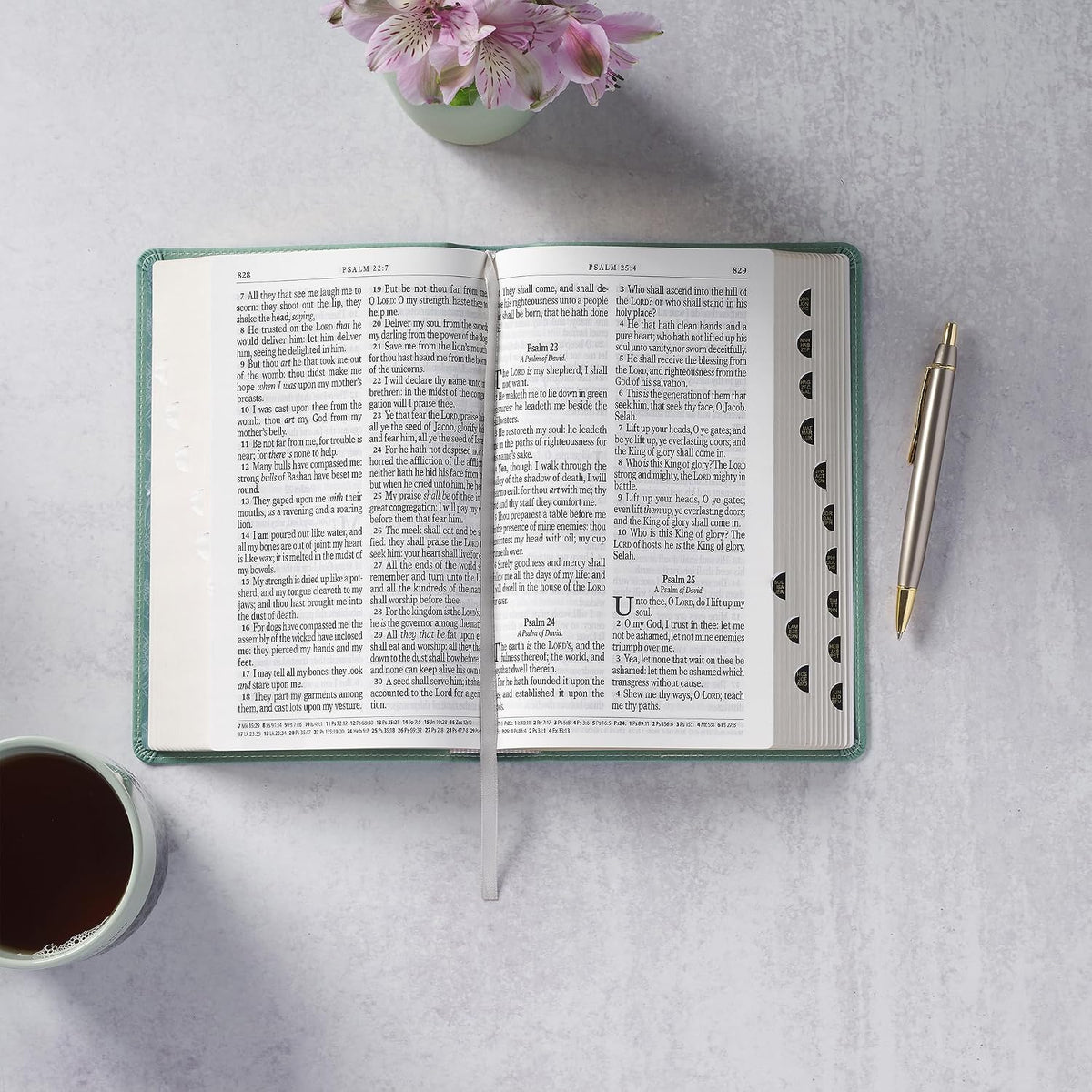 KJV Holy Bible, Giant Print Standard Size Red Letter Edition, Thumb Index Tabs & Ribbon Marker, King James Version, Vegan Leather, Teal, 14 pt. Type