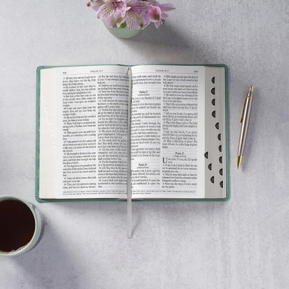 KJV Holy Bible, Giant Print Standard Size Red Letter Edition, Thumb Index Tabs & Ribbon Marker, King James Version, Vegan Leather, Teal, 14 pt. Type