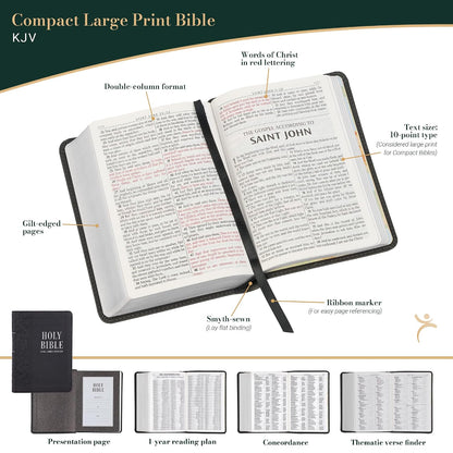 KJV Holy Bible, Compact Large Print Faux Leather Red Letter Edition - Ribbon Marker, King James Version, Black (KJV Compact LP Editions)
