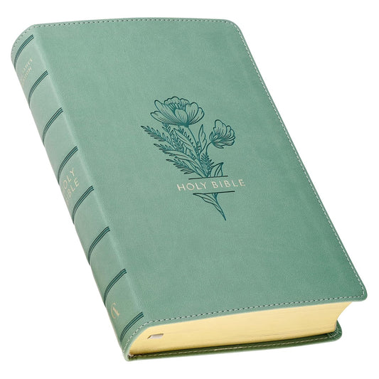 KJV Holy Bible, Giant Print Standard Size Red Letter Edition, Thumb Index Tabs & Ribbon Marker, King James Version, Vegan Leather, Teal, 14 pt. Type