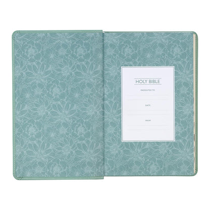 KJV Holy Bible, Giant Print Standard Size Red Letter Edition, Thumb Index Tabs & Ribbon Marker, King James Version, Vegan Leather, Teal, 14 pt. Type