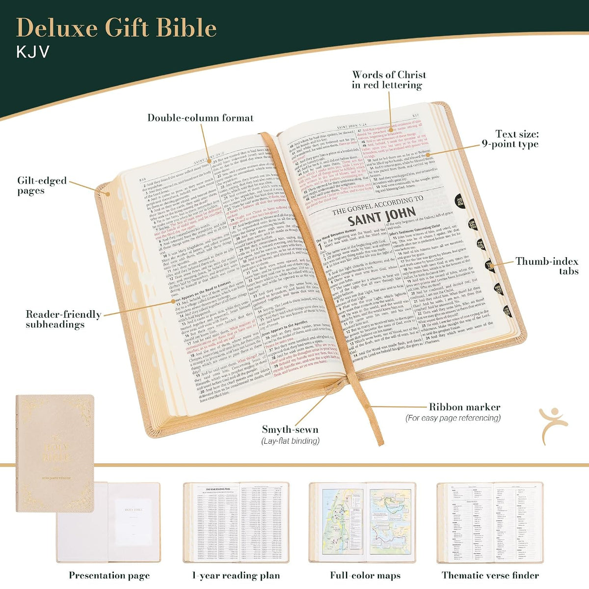 KJV Holy Bible, Standard Size Faux Leather Red Letter Edition Thumb Index, Ribbon Marker, King James Version, Pearlescent Taupe (KJV Deluxe Gift Editions)