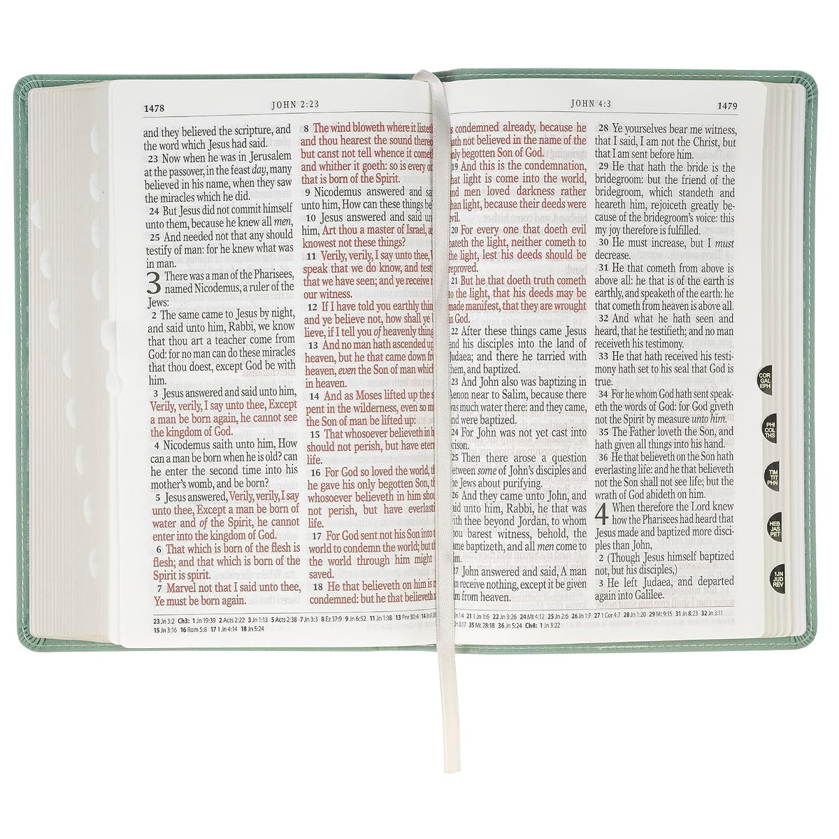 KJV Holy Bible, Giant Print Standard Size Red Letter Edition, Thumb Index Tabs & Ribbon Marker, King James Version, Vegan Leather, Teal, 14 pt. Type