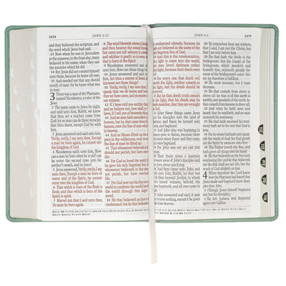 KJV Holy Bible, Giant Print Standard Size Red Letter Edition, Thumb Index Tabs & Ribbon Marker, King James Version, Vegan Leather, Teal, 14 pt. Type