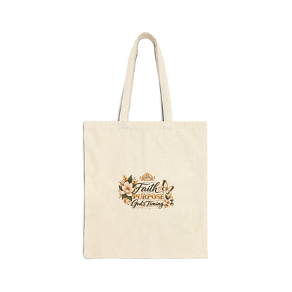 Faith & Purpose Floral Tote Bag — 'Faith, Purpose, God’s Timing' Cotton Canvas Shopper