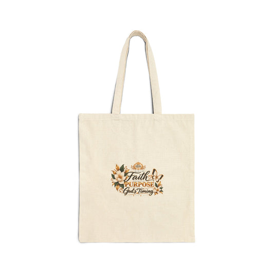 Faith & Purpose Floral Tote Bag — 'Faith, Purpose, God’s Timing' Cotton Canvas Shopper